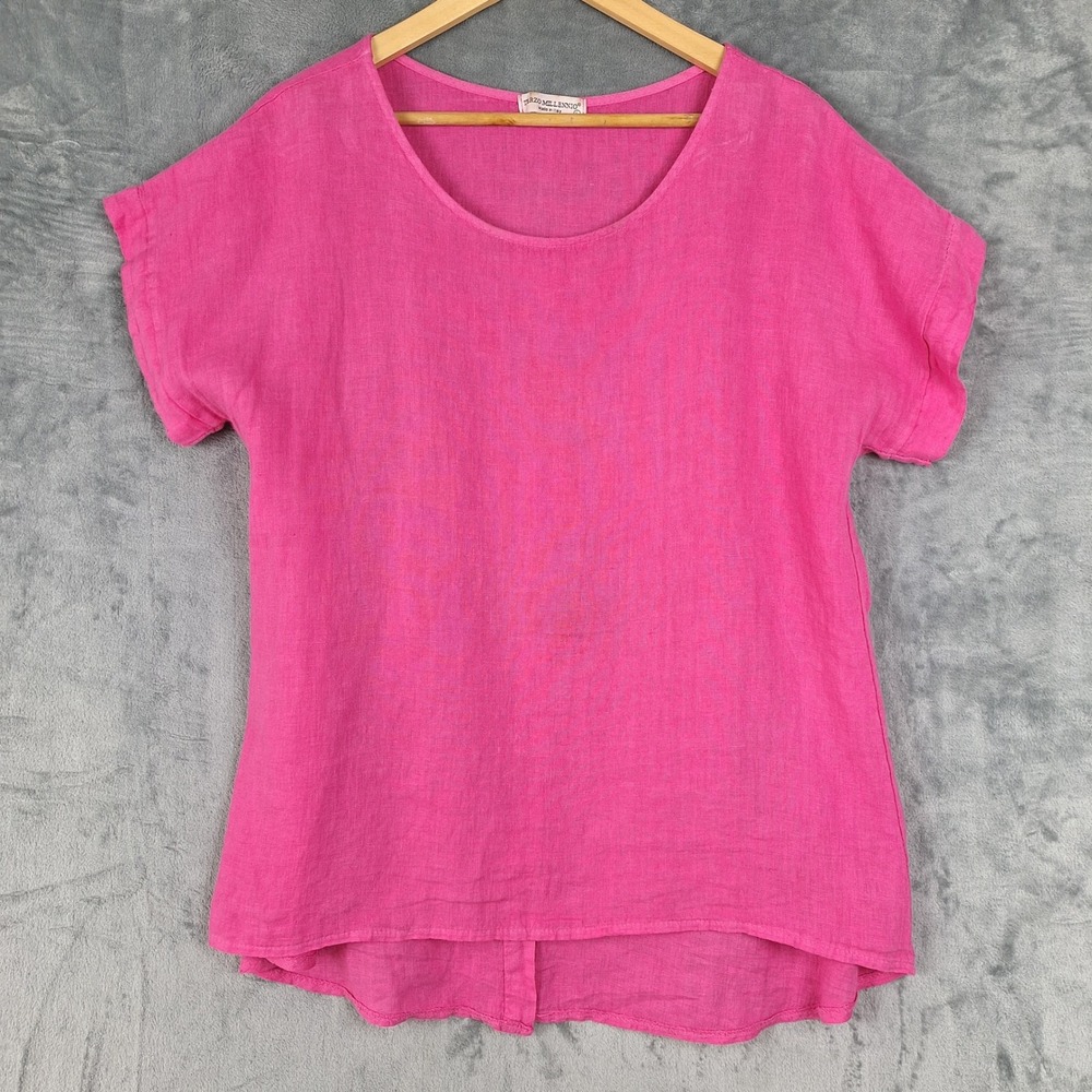 Terzo Millennio Top Large Pink Linen Beach Coastal Lagenlook Italy Button Back